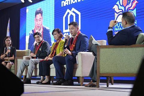 Philippine Iron and Steel Institute president Jojo Magsajo, Philippine Board of Investments Infrastructure and Service Industries Service director Mary Ann Raganit, and CeMAP president Reinier Dizon (2nd, 3rd and 4th from left) discuss local solutions for housing developers in a plenary session at the 32nd National Developers Convention.
