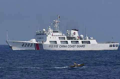 A China Coast Guard ship in the disputed South China Sea on May 16, 2024.