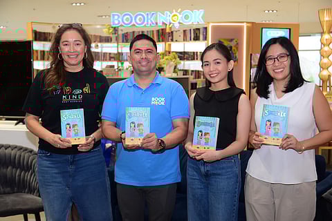Michelle Aventajado, Richard Caluyo, Arianne Reyes, as Katrina Gutierrez turns over copies of One Extra Sparkle: Ellie and the Marriage List to the SM BOOK NOOK.
