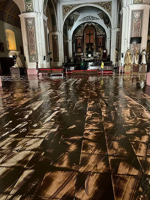 Aftermath of Severe Tropical Storm 'Kristine' inside the Naga Metropolitan Cathedral (Photo courtesy of The Naga Metropolitan Cathedral)