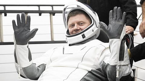PENSACOLA, FLORIDA - 25 OCTOBER: In this NASA handout, Roscosmos cosmonaut Alexander Grebenkin is helped out of the SpaceX Dragon Endeavour spacecraft onboard the SpaceX recovery ship MEGAN after the, NASA astronauts Matthew Dominick, Michael Barratt, and Jeanette Epps landed in the Gulf of Mexico off the coast of Pensacola, Florida on 25 October 2024. Dominick, Barratt, Epps, Grebenkin are returning after seven-months in space as part of Expedition 70 aboard the International Space Station.