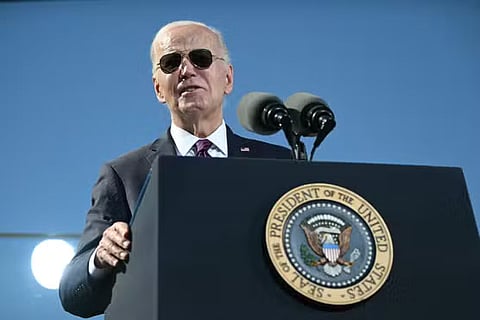 US President Joe Biden speaks at the Gila River Crossing School in the Gila River Indian Community, in Laveen Village, near Phoenix, Arizona, on October 25, 2024.