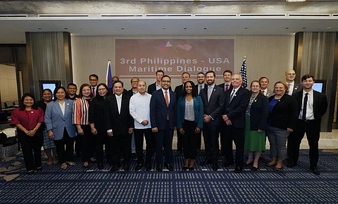 Members of the U.S. and Philippine delegations at the third Philippines-U.S. Maritime Dialogue discuss deepening bilateral coordination on maritime issues such as the Law of the Seas, law enforcement, climate change, and illegal, unreported, and unregulated fishing.