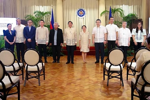 In photo (from left) are Department of Trade and Industry Secretary Ma. Cristina Aldeguer-Roque, Department of Interior and Local Government Secretary Juanito Victor Remulla, Special Assistant to the President for Investment and Economic Affairs Frederick Go, TMP Executive Vice President for Manufacturing Yasuhiro Kutsuki, Department of Transportation Secretary Jaime Bautista, Philippine President Ferdinand Marcos Jr., First Lady of the Philippines Louise Araneta-Marcos, Toyota Asia Region CEO Masahiko Maeda, TMP President Masando Hashimoto, TMP Vice Chairman Dr. David Go, and TMP First Vice President for Corporate Affairs Josephine Villanueva during the company’s visit at the Malacañan Palace.