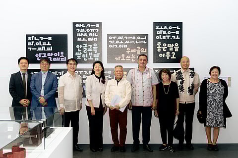Kim Myeongjin, director, Korean Cultural Center in the Philippines; Kim Il Hwan, director, National Hangeul Museum; Korean Ambassador to the Philippines Lee Sang Hwa; Son Ji Ae, Ambassador for Cultural Cooperation, Ministry of Foreign Affairs; Eric Zerrudo, executive director, National Commission for Culture and the Arts; Jeremy Barns, director-general, National Museum of the Philippines; Tina Colayco, president, The Metropolitan Museum of Manila; Jorell Legaspi, deputy-general, National Museum of the Philippines; and Atty. Elba Cruz, chief curator, Manila Clock Tower.