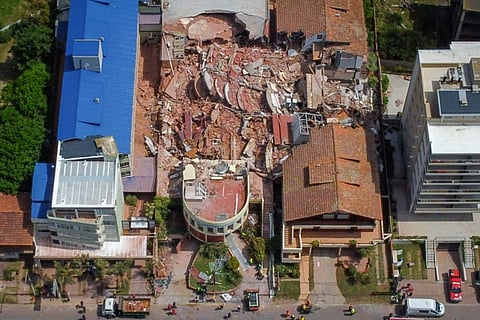 Aerial view of the Dubrovnik Hotel after it collapsed in the seaside town of Villa Gesell, Buenos Aires province