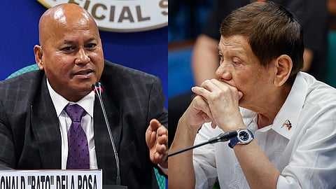 Rock bottom? Under oath, statements were made that Senator Ronald ‘Bato’ dela Rosa (left) has admitted may be ‘incriminating.’ Dela Rosa was former President Rodrigo ‘Rody’ Duterte’s (right) first Philippine National Police chief at the height of the drug war.