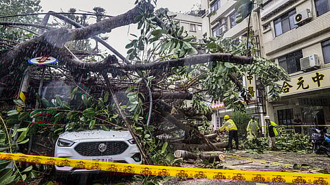 CAR under an uprooted tree at New Taipei City, as super typhoon ‘Kong-rey’ neared the coast in Taitung. ‘Kong-rey’ made landfall in Taiwan on 31 October, the state weather forecaster said, as one of the most powerful storms to hit the island in years unleashed fierce winds and torrential rain.