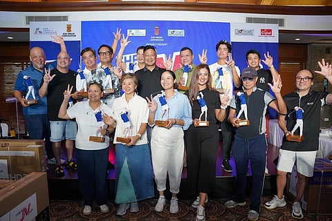 Winners in the successful revival of the JV Cup pose with Senator JV Ejercito at the Sta. Elena Golf Club in Cabuyao, Laguna on Monday.