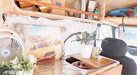 A portion of Katrina Quisil’s minivan set-up.