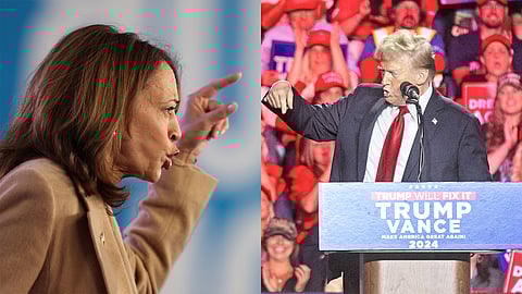 Tantalizing showdown As former US President and Republican candidate Donald Trump speaks during a campaign rally at First Horizon Coliseum in Greensboro, North Carolina, on 2 November, his rival in the White House derby, Vice President and Democratic bet Kamala Harris, rallies her own supporters in Charlotte, also in North Carolina.