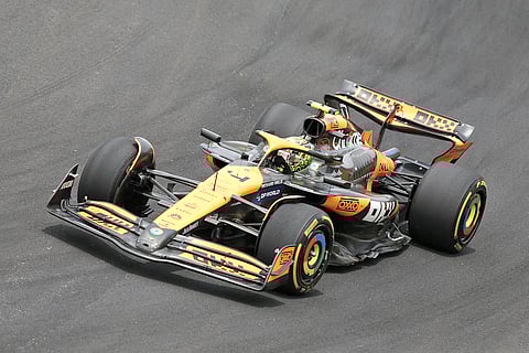 Lando Norris competes during the sprint race ahead of the Formula One Sao Paulo Grand Prix at the Jose Carlos Pace racetrack in Sao Paulo.