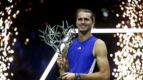 ALEXANDER Zverev lifts the trophy after ruling the men’s singles event of the Paris Masters on Sunday.