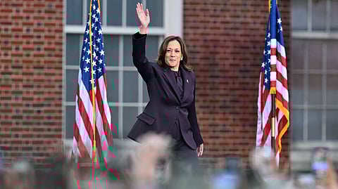 US Vice President Democratic presidential candidate Kamala Harris waves at supporters as she walks on stage to speak at Howard University in Washington, DC, on 6 November 2024. Donald Trump won a sweeping victory on 6 November 2024 in the US presidential election, defeating Kamala Harris to complete an astonishing political comeback that sent shock waves around the world.