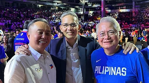 Al Panlilio (middle) wants the POC to sustain the momentum created by the success of Filipino athletes in major international events. Also shown are POC president Abraham ‘Bambol’ Tolentino (left) and former POC chief Ricky Vargas.