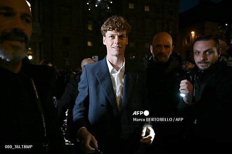 Italy's tennis player Jannik Sinner attends the ATP Finals blue carpet event at Piazza Carlo Alberto in Turin on November 7, 2024.