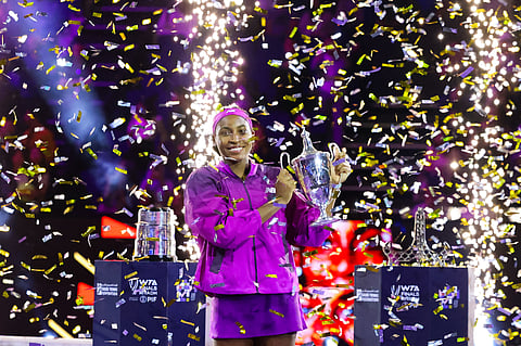 Coco Gauff celebrates after beating Zheng Qinwen to be crowned as the yougest player to win the WTA Finals.