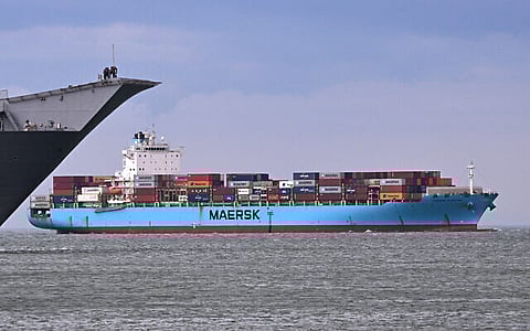 Illustrative: The MV Maersk Rubicon arrives at the Port of Melbourne, Australia's largest port for containerized and general cargo, to unload its containers in Melbourne on March 19, 2024.