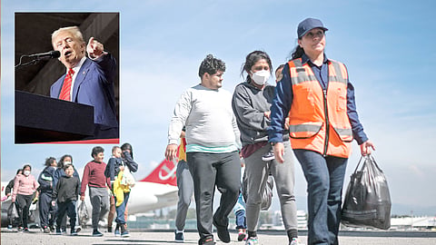 Out, they say! Guatemalan migrants deported from the United States walk on the tarmac after landing at the Air Force Base in Guatemala City in the first flight of deportees of the year on 3 January. The US has deported 55,000 Guatemalans, a record that exceeds that of 2019, at 54,500, according to records of the General Directorate of Migration of Guatemala. More deportations are seen with President-elect Donald Trump (inset), who won the White House partly based on his immigration policies, beginning his term in January 2025.