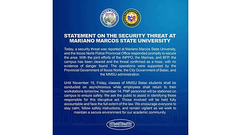 Security threat at Mariano Marcos State University declared a hoax