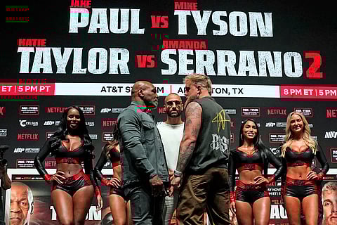 Mike Tyson (left) and YouTuber Jake Paul will clash in an officially sanctioned boxing match on Friday (Saturday in Manila) at the AT&T Stadium in Arlington, Texas.