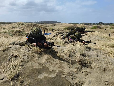 Troops from Philippine Army conducted defensive operations as part of the Armed Forces of the Philippines (AFP) Joint Exercise (AJEX) “DAGITPA” (Dagat-Langit-Lupa) at the La Paz sand dunes in Ilocos Norte on 6 November, 2024.