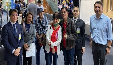 Mr. Akahiji and Ms. Kanashiro who depart NAIA to visit Okinawa to look for their relatives, Dec 14, 2023