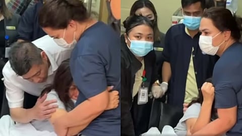 ‘Don’t leave me’ In distress, Atty. Zuleika Lopez cries for support while holding on to Vice President Sara Duterte after being served the transfer order of PNP-CIDG Chief BGen. Nicolas Torre III for her return to Veterans Memorial Medical Center from St. Luke’s Medical Center.