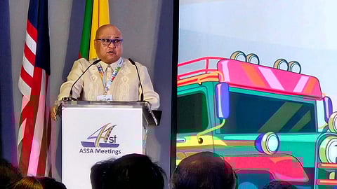 Government Service Insurance System president and general manager Jose Arnulfo ‘Wick’ Veloso delivers the welcome address during the ASEAN Social Security Association Conference and Board Meetings. Veloso, who also sits as ASSA vice chairperson, emphasizes to the delegates the importance of engagement and dialogue in the three-day event.