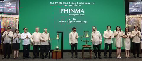 Phinma SRO raises P1B Phinma Corp. (PHN) listed 50 million from its stock rights offering shares on the Philippine Stock Exchange on 27 November 2024. The company raised P1 billion from the share sale. The SRO is PHN’s first fund raising in the stock market in close to three decades. At the bell ringing ceremony for the float are (from left) PHN CFO Edmund Alan Qua Hiansen, PHN Group Controller Regina Alvarez, PHN EVP Construction Materials Eduardo Sahagun, PHN chairperson and CEO Ramon del Rosario Jr., PHN chairperson Emeritus Oscar Hilado, Securities and Exchange Commission Commissioner McJill Bryant Fernandez, PSE president and CEO Ramon Monzon, PSE COO Atty. Roel Refran, PSE Issuer Regulation Division head Atty. Marigel Baniqued Garcia, PSE general counsel Veronica del Rosario, and PSE Capital Market Development Division head Mark Frederick Visda. (See page 10)