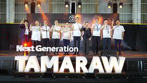 Toyota Motor Philippines (TMP) Corporation rolls out the Next Generation Tamaraw’s start of production with a ceremonial toast among its top executives. Shown are (from left) Embassy of Japan in the Philippines Economic Minister Daisuke Nihei, TMP Vice Chairman David Go, Toyota Asia Region Deputy Chief Executive Officer Hao Quoc Tien, TMP Chairman Alfred Ty, Philippine Economic Zone Authority Director General Tereso Panga, TMP President Masando Hashimoto, Santa Rosa City Mayor Arlene Arcillas, Department of Transportation Undersecretary Jesus Ferdinand Ortega, Toyota Motor Corporation Chief Engineer Satoki Oya, and TMP Executive Vice President for Manufacturing Yasuhiro Kutsuki.