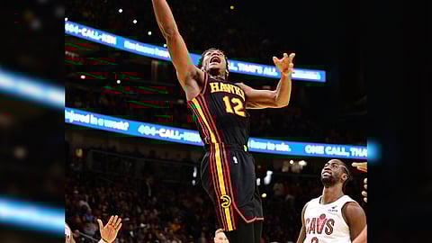De’Andre Hunter soars for the Atlanta Hawks, who scored a 117-101 win over the Cleveland Cavaliers for a spot in the NBA Cup knockout rounds.