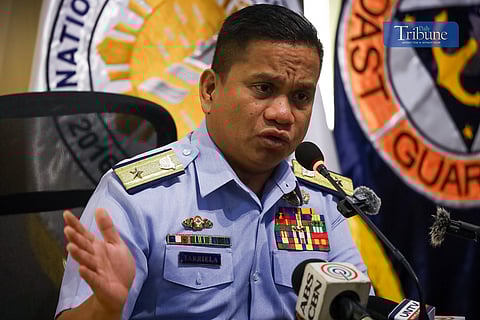 Philippine Coast Guard (PCG) spokesperson for the West Philippine Sea Commodore Jay Tarriela addresses the media on Monday, 2 December 2024, at Gen. Solano Street, San Miguel, Manila, regarding the recent incident at Rozul Reef in the West Philippine Sea.