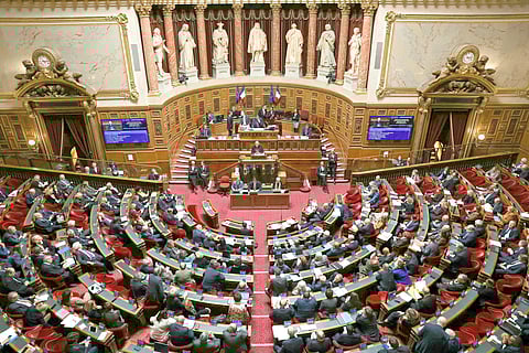 General view taken during a senatorial examination session of the Social Security Financing Bill for 2025, at the French Senate in Paris. Left-wing senators walked out of the Senate chamber on 1 December 2024 during debates on France’s state budget for 2025.