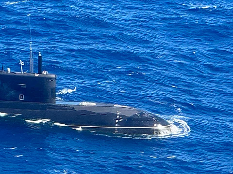 The Russian submarine UFA 490 is being monitored and escorted by a Philippine Navy aircraft during the former's transit in the West Philippine Sea on November 28. (Photo courtesy of Philippine Navy)