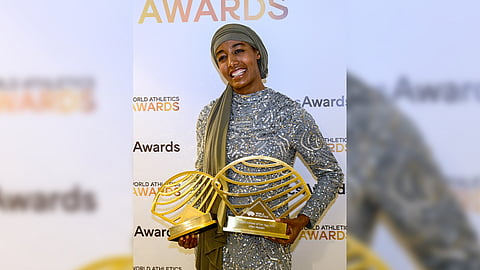 SIFAN Hassan smiles after winning the Athlete of the Year plum from World Athletics following her heroic performance for the Netherlands in the Paris Olympics.