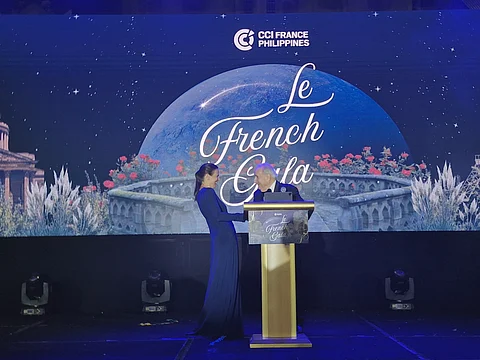 H.E. Marie Fontanel, Ambassador of the French Republic to the Philippines and Micronesia during her suprise performance of the classic French song, "Paroles, paroles," with Mr. Philippe Gauthier, Chairman of EUROASIA Philippines Inc.