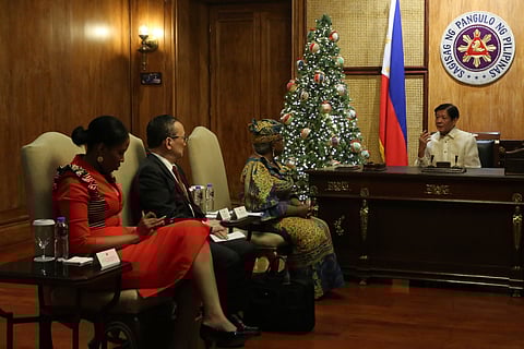 President Ferdinand “Bongbong“ Marcos Jr. meets with World Trade Organization (WTO) Director-General Dr. Ngozi Okonjo-Iweala during a Courtesy Call at the Study Room in Malacañan Palace on Wednesday, 4 December 2024.