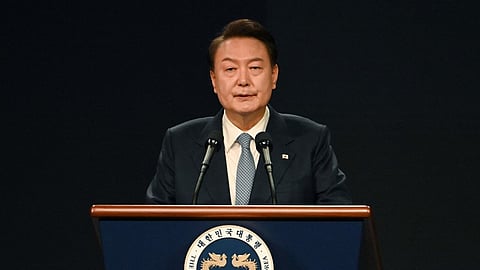 South Korea's President Yoon Suk Yeol speaks during the Third Summit for Democracy in Seoul on March 18, 2024.