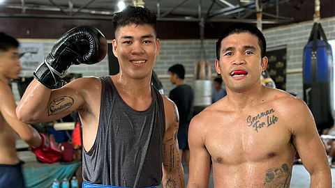 Marlon Tapales (right) gets quality workout from unbeaten prospect Lienard Sarcon in preparation for a fight next month in Cambodia.