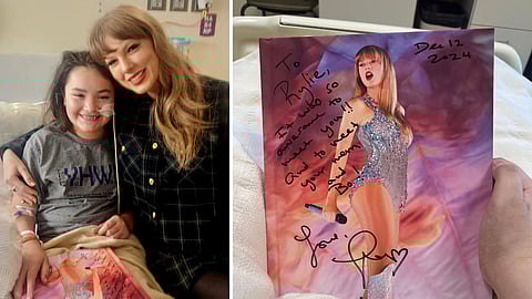 POP star Taylor Swift with Baylee at the Children’s Mercy Hospital in Kansas City & SIGNED ‘Eras Tour’ book.