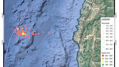 MAP shows distribution of earthquakes at Ilocos Sur offshore from 17 to 20 December.