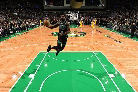 Jaylen Brown puts on a show as the defending champion Boston Celtics demolished the Indiana Pacers, 142-105, Friday in their NBA regular season game.