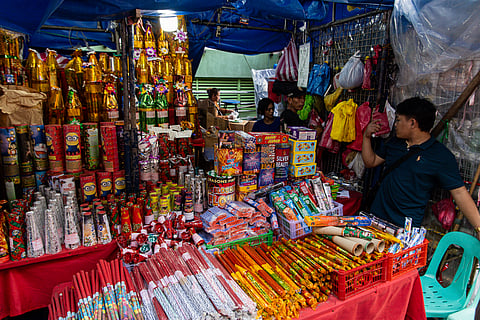 Firecrackers for sale are in full display at stores in Divisoria despite a law regulating its sale. Enforcement of the ban on the wholesale trade of pyrotechnics was stricter in the previous regime.