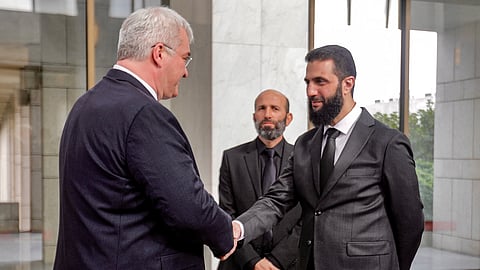SYRIA’s new leader and Hayat Tahrir al-Sham chief Ahmed al-Sharaa (right) receives Ukraine’s Foreign Minister Andrii Sybiha (Andriy Sybiga) in Damascus on 30 December 2024.