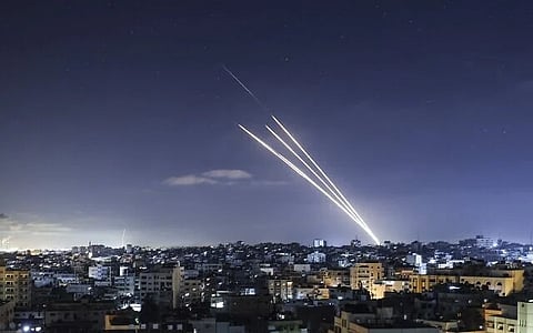 Rockets are launched toward Israel from Gaza City, controlled by the Palestinian Hamas terror group