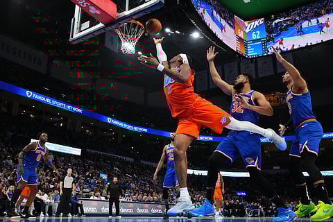 Shai Gilgeous-Alexander rises to the occasion anew with 33 points as Oklahoma City downed New York, 117-107, in their NBA regular season game on Friday.