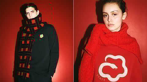 Kenzo’s artistic director Nigo has designed a collection that reinterprets House signatures through a Lunar New Year lens & The Boke Flower, a hallmark of Kenzo’s heritage, is depicted in a golden snake graphic, merging tradition with bold creativity.