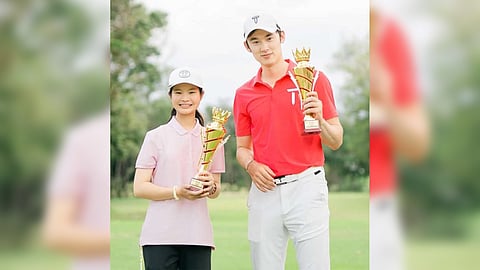 Asian Tour regular Micah Shin teams up with Johanna Blair Uyking to win the pro-junior golfer division of the JGFP New Year Scramble tournament at the Apo Golf and Country Club in Davao City on Monday.