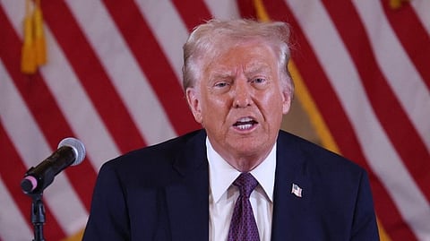 US President-elect Donald Trump speaks during a meeting with Republican governors at the Mar-a-Lago Club on January 09, 2025 in Palm Beach, Florida.